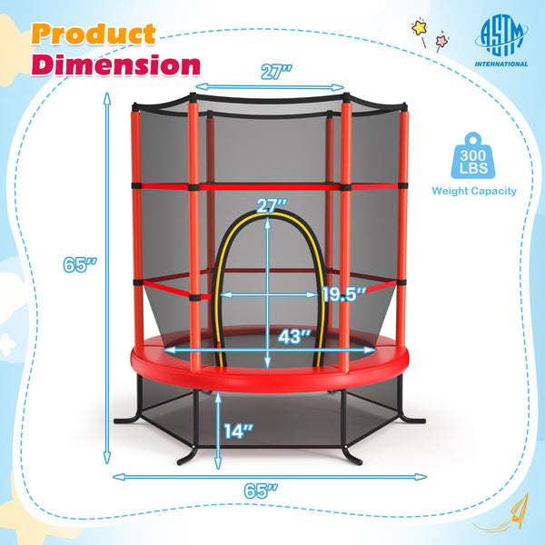 55 Inch Kids Recreational Trampoline Bouncing Jumping Mat with Enclosure Net