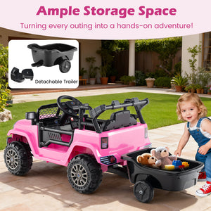 12V Kids Ride On UTV Car with detachable trailer, perfect for outdoor play and adventure.