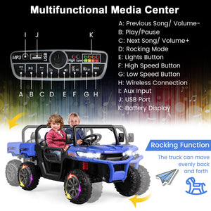 12V 2-seater kids ride-on dump truck with shovel, perfect for outdoor play and imaginative adventures.