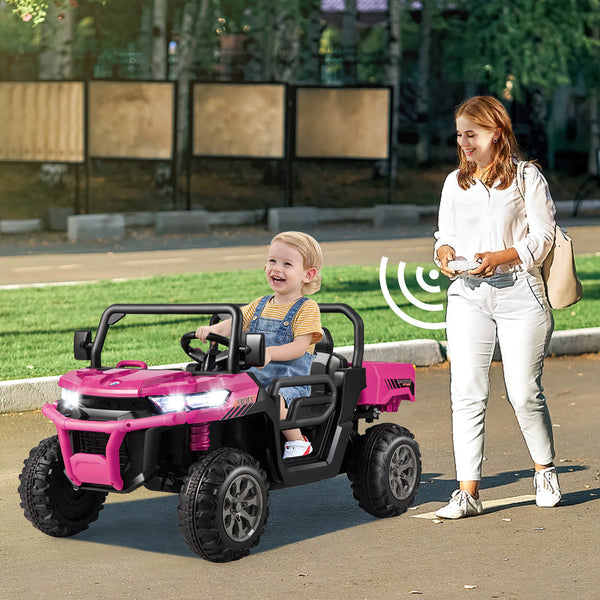 12V 2-seater kids ride-on dump truck with dump bed and shovel, perfect for outdoor play and imaginative fun.