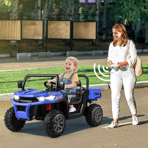 12V 2-seater kids ride-on dump truck with dump bed and shovel, perfect for outdoor play and imaginative adventures.