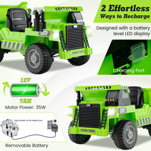 Kids Ride on Dump Truck 12V Ride on Car with Electric Dump Bed
