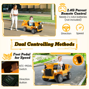 Kids Ride on Dump Truck 12V Ride on Car with Electric Dump Bed