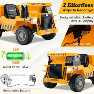 Kids Ride on Dump Truck 12V Ride on Car with Electric Dump Bed