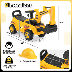Kids Ride on Excavator with Adjustable Shovel - Educational