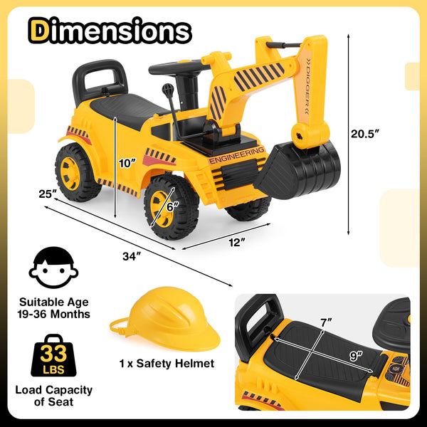 Kids Ride on Excavator with Adjustable Shovel - Educational