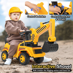Kids Ride on Excavator with Adjustable Shovel - Educational
