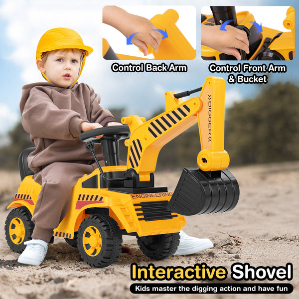 Kids Ride on Excavator with Adjustable Shovel - Educational