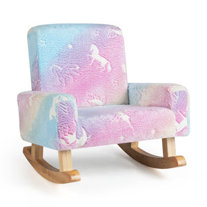 Kids Rocking Chair Upholstered Flannel Children Rocker with Solid Poplar Wood Rocking Feet-Multicolor