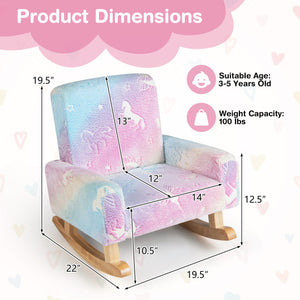 Kids Rocking Chair Upholstered Flannel Children Rocker with Solid Poplar Wood Rocking Feet-Multicolor