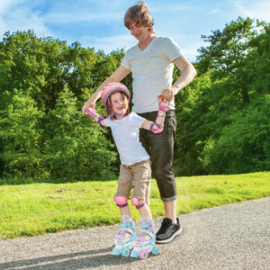Kids Roller Skates 4 Sizes Adjustable Quad Skates with Light-up Wheels and Safety Protection