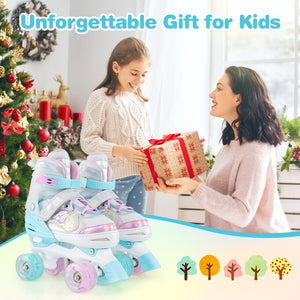 Kids Roller Skates 4 Sizes Adjustable Quad Skates with Light-up Wheels