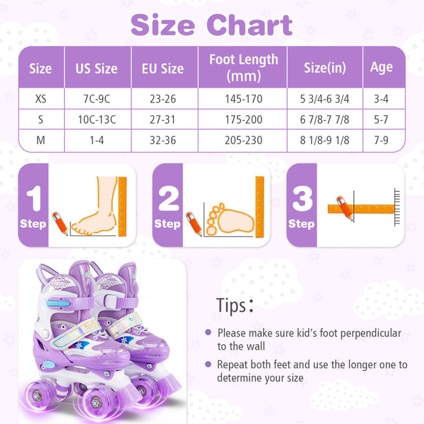 Kids Roller Skates 4 Sizes Adjustable with Light-up Wheels for Toddler Aged 5-7 (S)