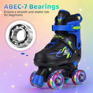 Kids Roller Skates for Girls Boys 4 Sizes Adjustable Quad Skates with Light-up Wheels for Outdoor