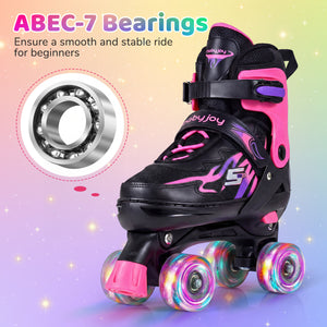 Kids Roller Skates for Girls Boys Teens 4 Sizes Adjustable Quad Skates with Light-up Wheels