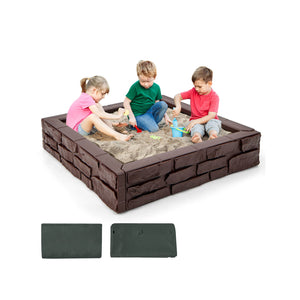 2-In-1 HDPE Kids Sandbox with Cover and Bottom Liner - Wooden