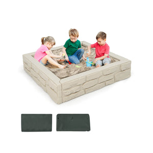 2-In-1 HDPE Kids Sandbox with Cover and Bottom Liner - Wooden