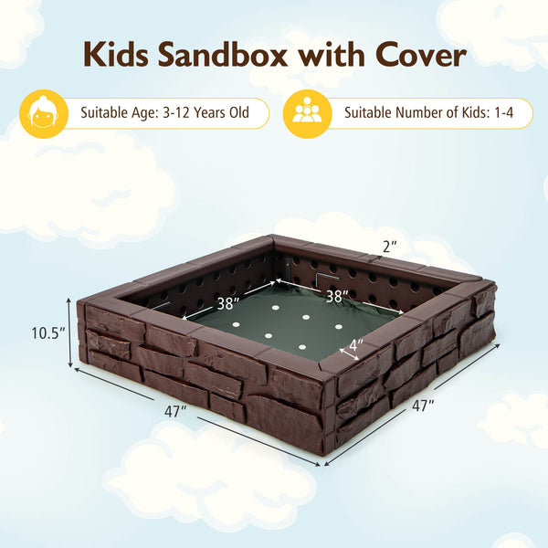 2-In-1 HDPE Kids Sandbox with Cover and Bottom Liner - Wooden