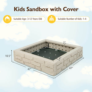 2-In-1 HDPE Kids Sandbox with Cover and Bottom Liner - Wooden