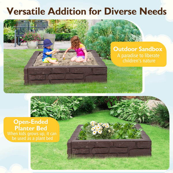 2-In-1 HDPE Kids Sandbox with Cover and Bottom Liner - Wooden