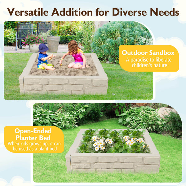 2-In-1 HDPE Kids Sandbox with Cover and Bottom Liner - Wooden