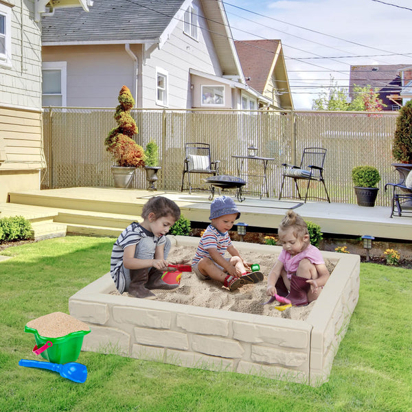 2-In-1 HDPE Kids Sandbox with Cover and Bottom Liner - Wooden