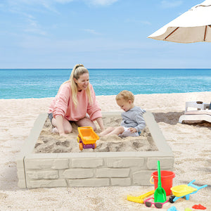 2-In-1 HDPE Kids Sandbox with Cover and Bottom Liner - Wooden