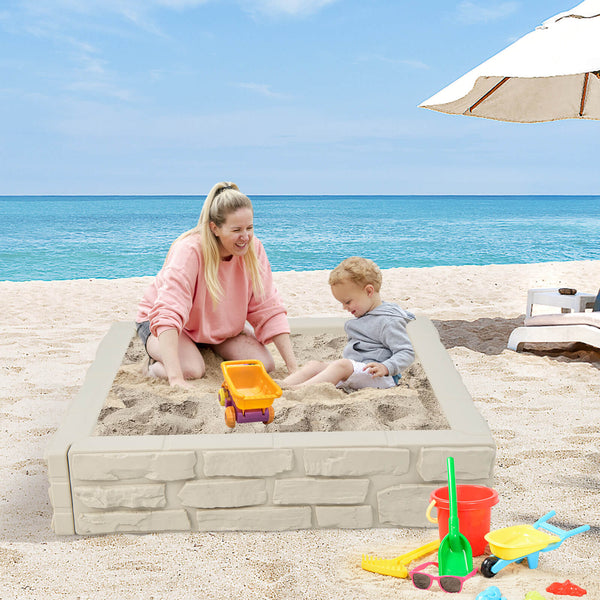 2-In-1 HDPE Kids Sandbox with Cover and Bottom Liner - Wooden