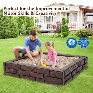2-In-1 HDPE Kids Sandbox with Cover and Bottom Liner - Wooden