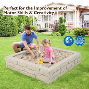 2-In-1 HDPE Kids Sandbox with Cover and Bottom Liner - Wooden