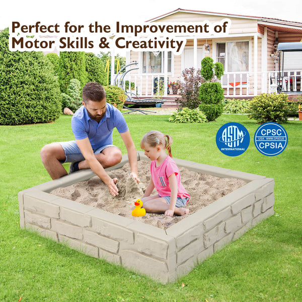 2-In-1 HDPE Kids Sandbox with Cover and Bottom Liner - Wooden