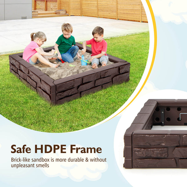 2-In-1 HDPE Kids Sandbox with Cover and Bottom Liner - Wooden