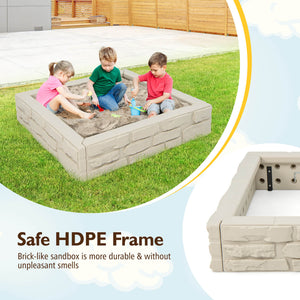 2-In-1 HDPE Kids Sandbox with Cover and Bottom Liner - Wooden