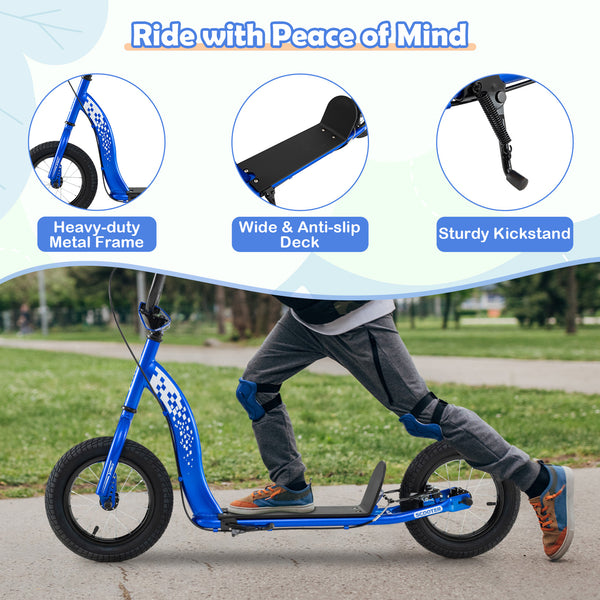 Kids Scooter Youth Kick Scooter with Adjustable Height Handlebar 12-Inch Inflatable Wheels