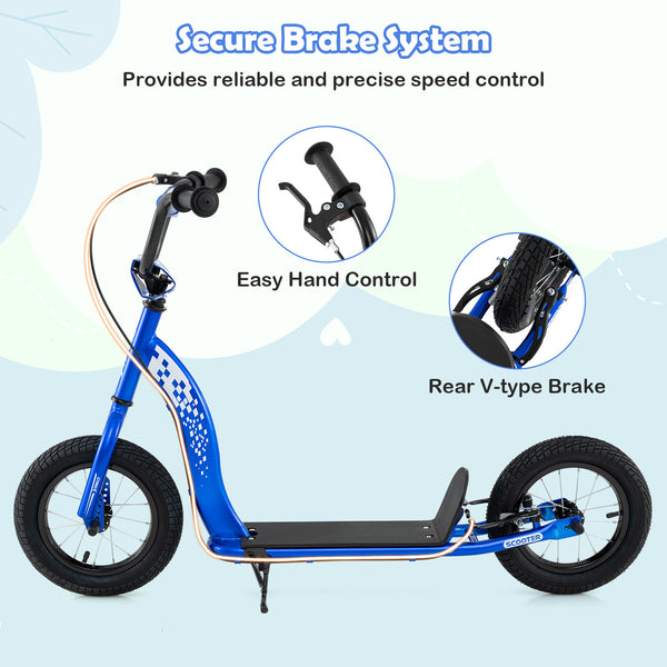 Kids Scooter Youth Kick Scooter with Adjustable Height Handlebar 12-Inch Inflatable Wheels