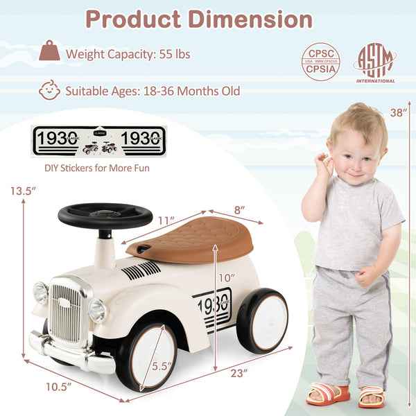Kids Sit to Stand Vehicle with Working Steering Wheel and Under Seat Storage