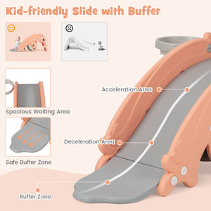 3-in-1 Kids Slide Rocking Horse Set Convertible Toddler Slide with Basketball Hoop