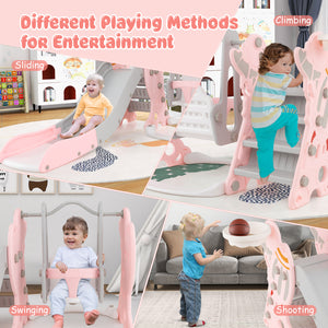 4-in-1 Kids Slide and Swing Set with Basketball Hoop