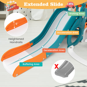 5-in-1 Kids Slide and Swing Set with Mini Bus and Basketball Hoop