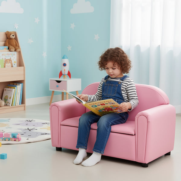 Kids sofa armrest chair with storage, perfect for cozy bedding and sleep areas, shown at angle 10.