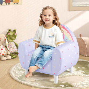 Purple kids sofa made of breathable spandex fabric and high-density sponge, perfect seating for boys and girls.