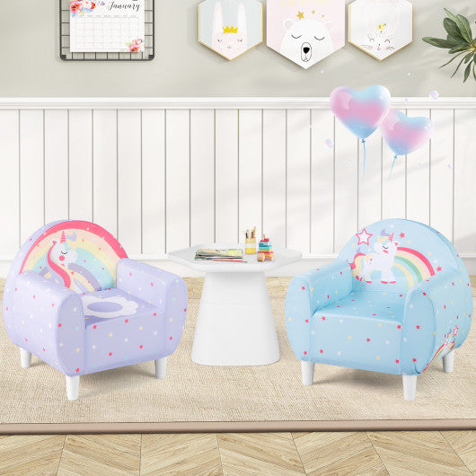 Purple kids sofa with breathable spandex fabric and high-density sponge filling, perfect for boys and girls. Angle 2 view.