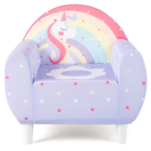 Purple kids sofa with breathable spandex fabric and high-density sponge filling for boys and girls, angle 3 view.
