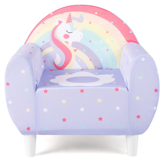 Purple kids sofa with breathable spandex fabric and high-density sponge filling for boys and girls, angle 3 view.