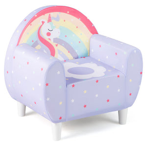 Purple kids sofa with breathable spandex fabric and high-density sponge filling for boys and girls, angled view.