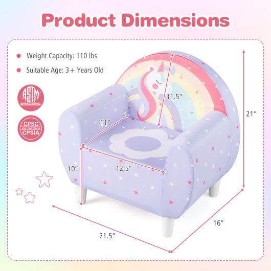 Purple kids sofa with breathable spandex fabric and high-density sponge filling for boys and girls, angle view 5.