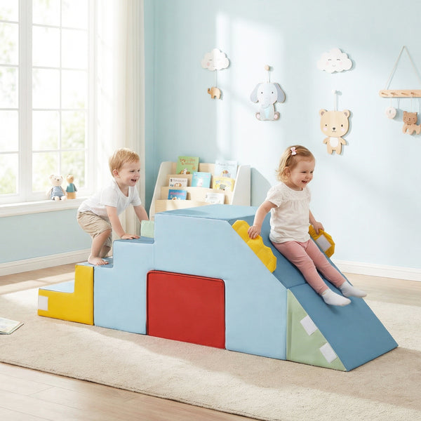 Kids Soft Foam Blocks with Velvet Covers Convertible Table and Chair Set-Blue