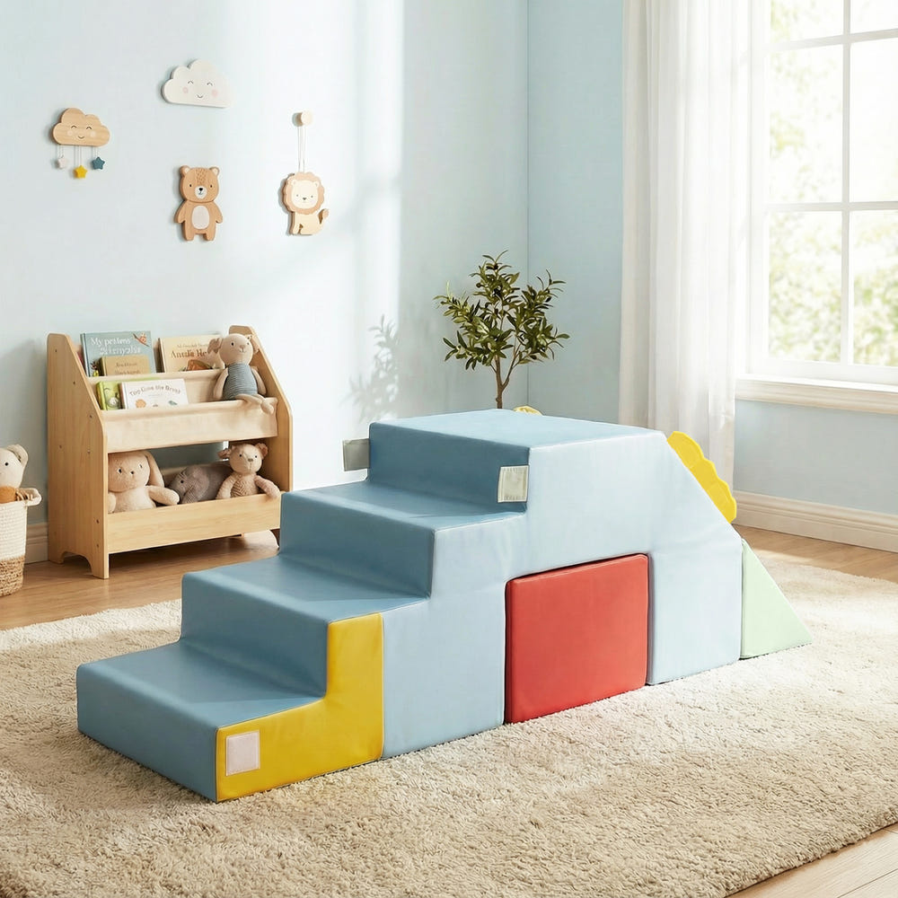 Kids Soft Foam Blocks with Velvet Covers Convertible Table and Chair Set-Blue