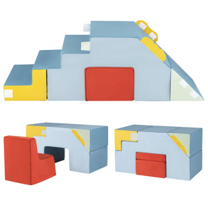 Kids Soft Foam Blocks with Velvet Covers Convertible Table and Chair Set-Blue