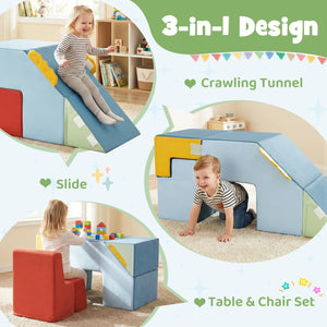 Kids Soft Foam Blocks with Velvet Covers Convertible Table and Chair Set-Blue
